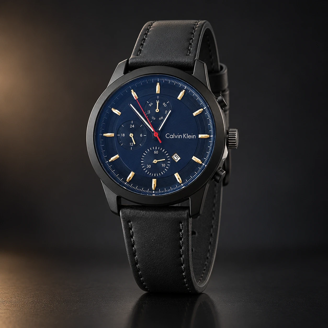 Montre Homme Calvin Klein Noir & Bleu – Bracelet Noir Élégant