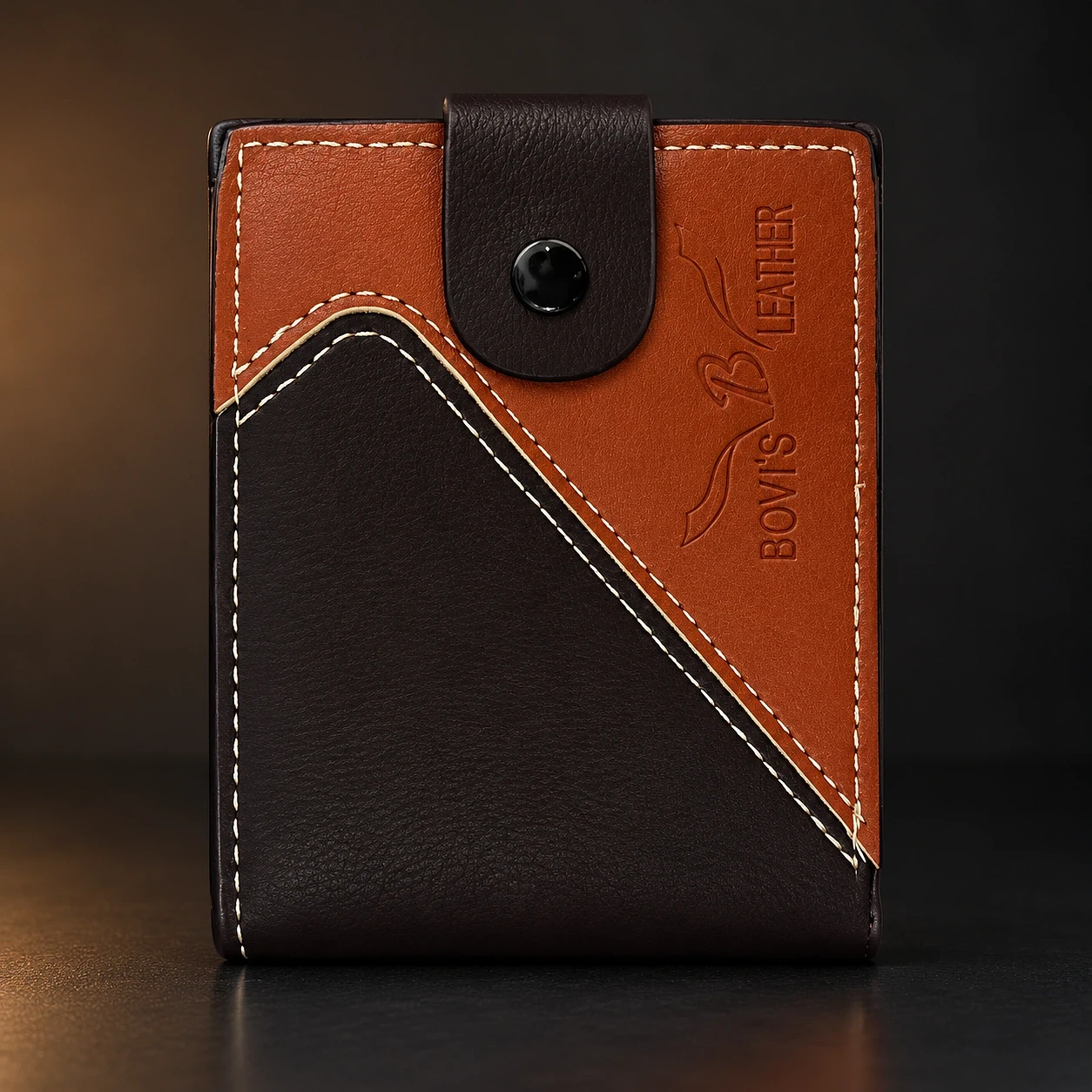 Portefeuille Homme Vertical Noir & Marron – Élégance Bicolore
