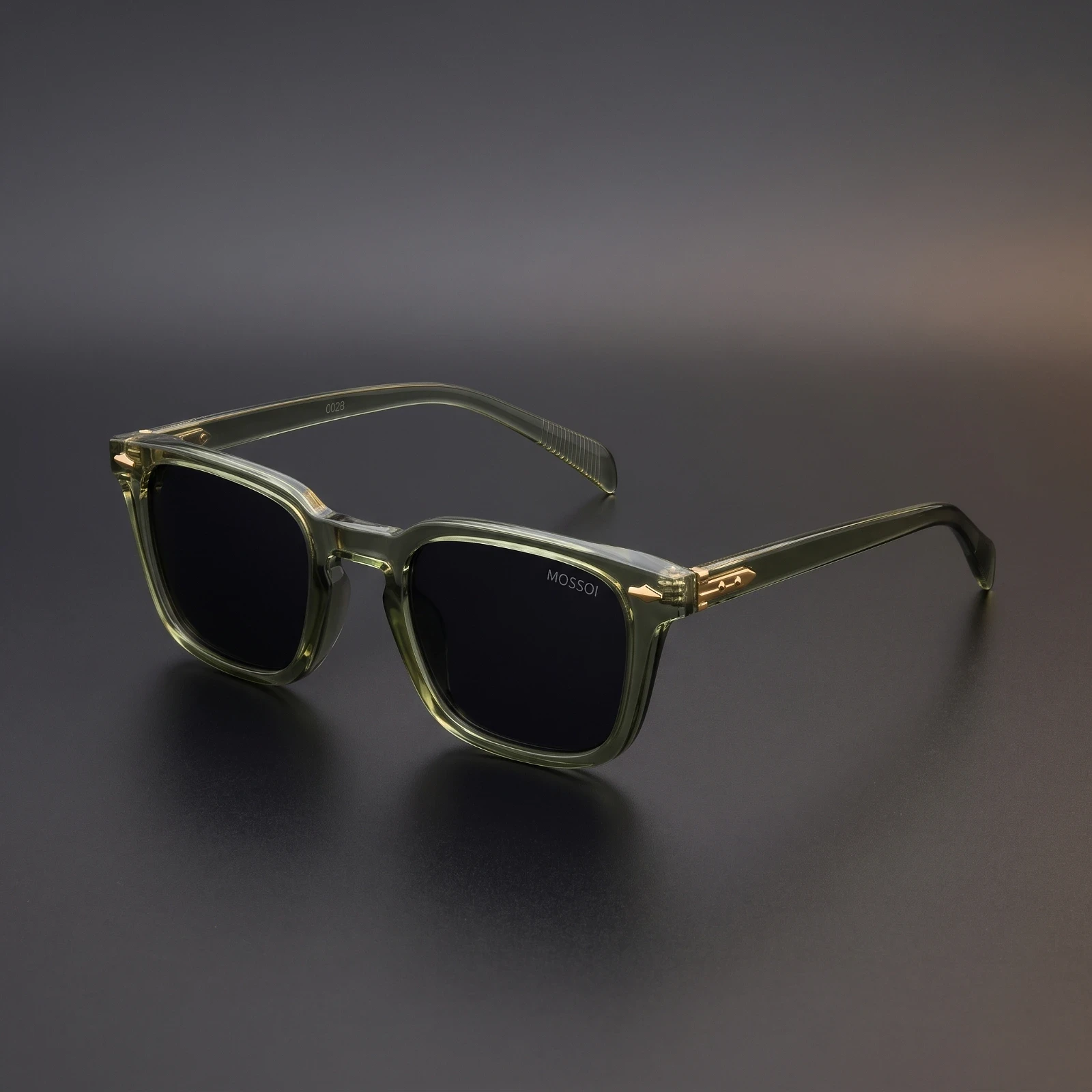 Lunettes de Soleil Olive Green – Monture Transparente & Détails Dorés
