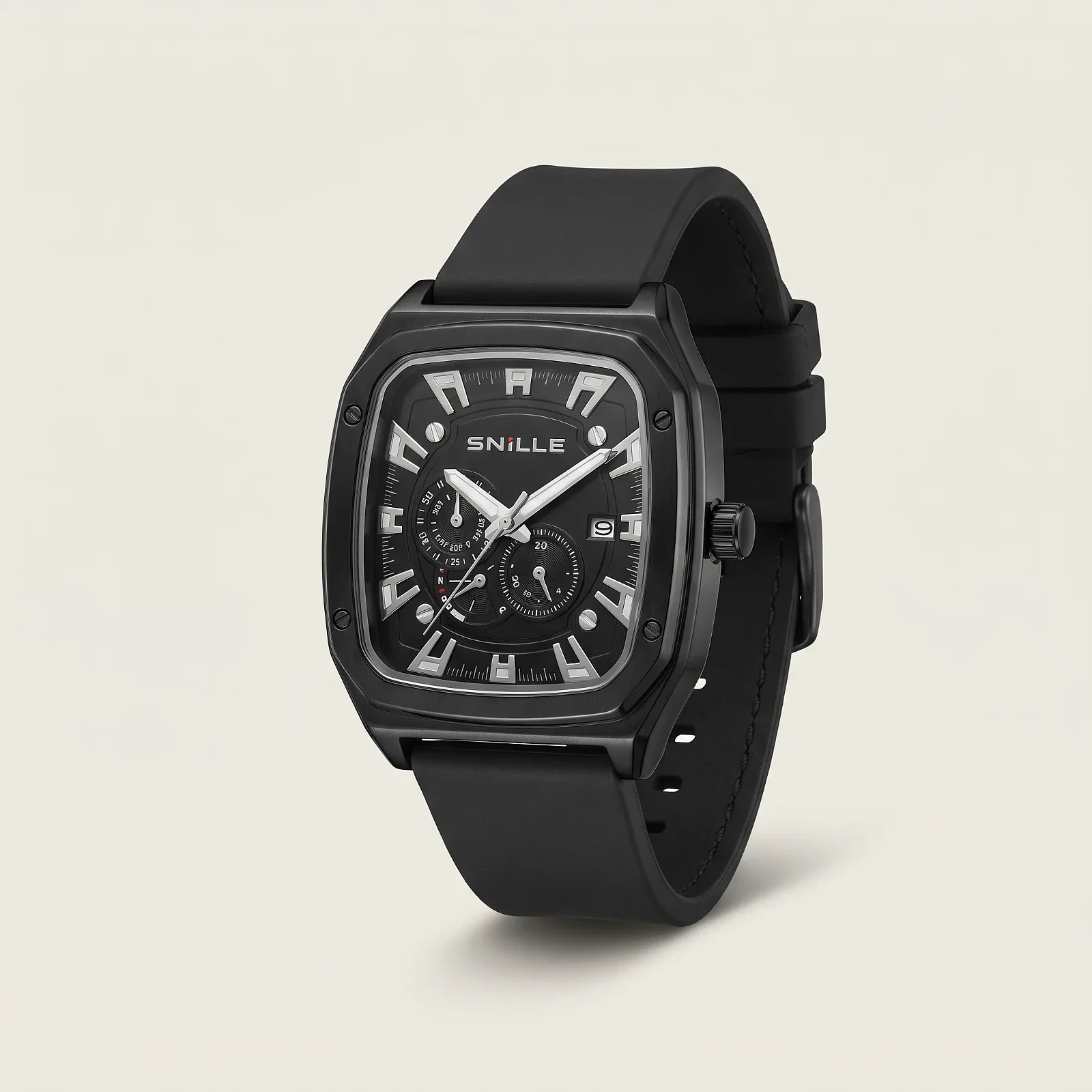 Montre Snille Carrée — Noir Intégral