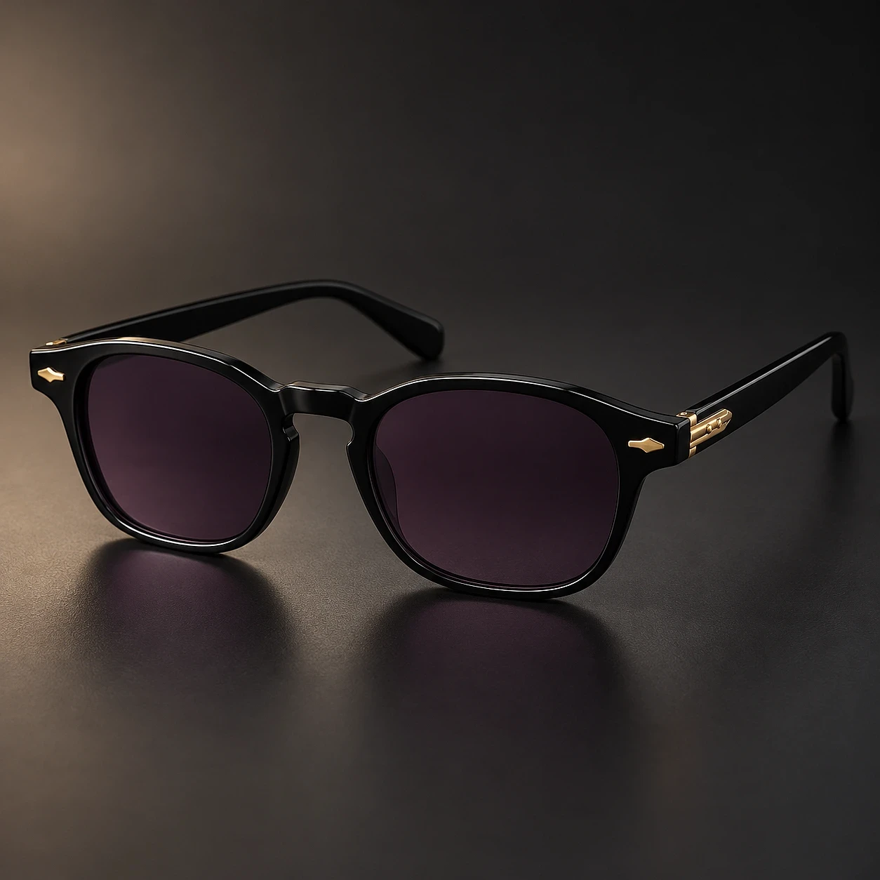 Lunettes de Soleil Black Vintage – Verres Prune & Détails Dorés
